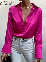 Women's Blouses Shirts Satin Elegant Women Shirt Green Button Up Lapel Loose Office Ladies Shirts Top Spring Summer Long Sleeve Blouse Tops 230829