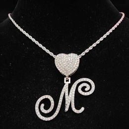 Pendant Necklaces Men Women a z Cursive Letter Heart Necklace Luxury Hip Hop Iced Out Bling Fashion Hiphop Charm Jewelry 230613