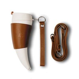 Mugs Goat Horns Coffee Mug 230ML Stainless Steel Vacuum Cup Thermos Flask Tea Cups Travel Couple Water Bottle with RopeWhite 230829