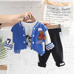 Autumn 2022 Children Spring Boys 3PCS Clothing Set Baseball Coat Cotton T-shirts Casual Pants Baby Boys Clothes