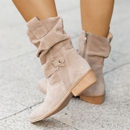 Boots Women Ankle Boots Winter Low Heels Round Plus Size Casual Shoes Faux Suede Female Low Boots Chelsea Boots 230829