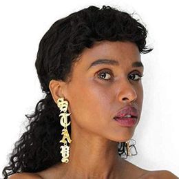 Hoop Huggie Personalise Old English Name Earrings Custom Dangle Stud Earring Hip Hop Drop Stainless Steel Jewellery Women Gifts 230828
