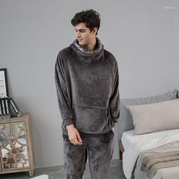 Men's Sleepwear Two Piece Home Service Lounge Wear PJS Autumn Winter Flannel Pajamas Men Thick Coral Fleece Pyjamas Hoodies