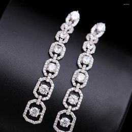 Dangle Earrings Huitan Trendy Silver Color Long For Women Bling White Cubic Zirconia Romantic Bridal Wedding Party Jewelry