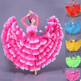 Stage Wear Women Petal Spanish Dress Flamenco Dance Costume Bullfighting Flamengo Gypsy 360/540 Degree Performance S-3XL