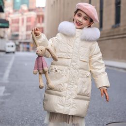 Down Coat 2023 Winter Jacket For Girl Fur Collar Thicken Hooded Long Teenage Outerwear White Duck Kids Snowwear Parka