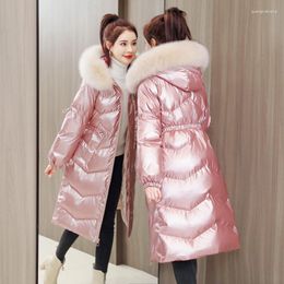 Women's Trench Coats 2023 Women Fashion Parkas Winter Fur Collar Hooded Overcoat Female Loose Warm Thicken Cotton Padded Parka Long Coat