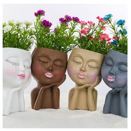 Planters Pots Little Girl Head Succulent Plant Flower Pot Floor Simple Character Statue Outdoor Landscape Garden Decoration Portrait Ornament 230829