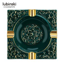 LUBINSKI Luxury Ceramic Outdoor Use Carving Cigar Ashtray 4 Rest Cigars Holder With Gift Box HKD230828