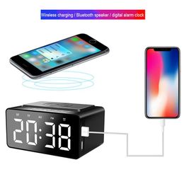 Speakers Bluetooth speaker BT508 Modern design digital led alarm clock with wireless charger Household clock Desktop mirror led clock