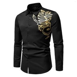 Men's Casual Shirts Long-Sleeved For Men Early Fall Single Breasted Lapel Leaf Print Beach Holiday Shirt Slim Male Clothing