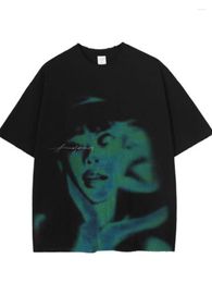 Men's T Shirts Harajuku Gothic Print Loose Tee Vintage Punk Men For TShirt Streetwear Hip Hop Abstract Graphic Distressed Shirt Summer
