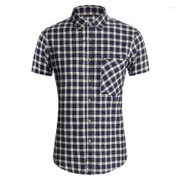 Men's Casual Shirts Summer Fashion Short Sleeve Checked Dress Shirt Men Pocket Design Button Up Business Social Plaid 5XL 6XL 7XL