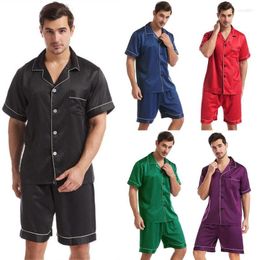 Men's Sleepwear Men Short Set Satin Silk Pyjamas Pyjamas Summer Home Clothes Sleep Sleeve Tops And Shorts Pijamas Two Piece Suit