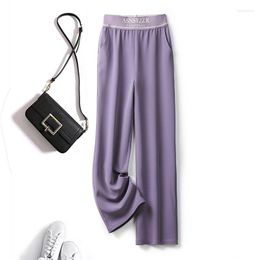 Women's Pants Purple Acetate Wide Leg Women Summer Autumn Drapey Casual Straight High Waist Solid Colour Loose Trousers 2023