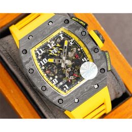 Mechanical RM11-03 Complex function chronograph wrist watch for men SJNW luxury high quality carbon fiber case waterproof Sapphire glass 4RBX6W