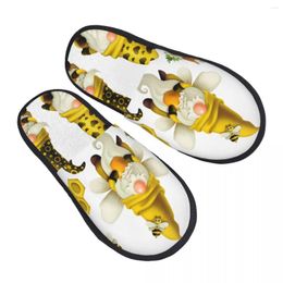 Slippers Winter Slipper Woman Man Fashion Fluffy Warm Gnomes Bee In Yellow Hat With Spoon Beehive House Funny Shoes
