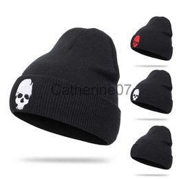 Stingy Brim Hats New Knit Hat Hip-hop Style Skull Pattern Melon Leather Hat for Men and Women Warm Woollen Cap Beanie Cap J230829