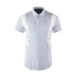 Men's Casual Shirts High Quality Luxury Jewelry Short Sleeve Vertical Striped Male Dress Simple Man Shirtsgood