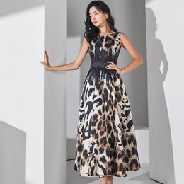 Casual Dresses 2023 Summer Formal Leopard Print Sleeveless Vest Midi Long Dress Fashion Elegant Slim Bodycon Party