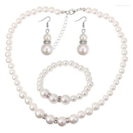 Necklace Earrings Set Elegant Rhinestone Pearl Earring Bracelet Fine Bridal Jewellery For Women Trendy