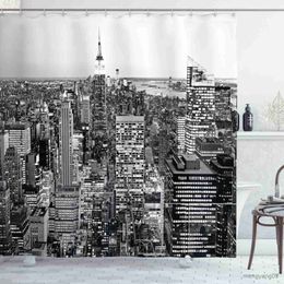 Shower Curtains City Shower Curtain Office with Window Downtown Skyscraper Buildings Domestic Cityscape Art Cloth Fabric Bathroom Curtain Screen R230830