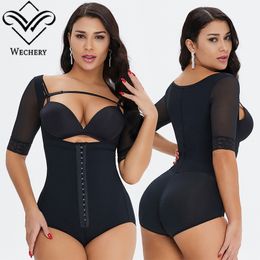 Black Tummy Control Fajas Body Shaper 6Xl Body Amincissant Open Bust Plus Size Shapewear Bodysuit Thong With Hooks Women