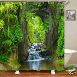 Shower Curtains 3D Forest Shower Curtain Green Plant Mountain Spring Water Shower Curtain Bathroom Waterproof Scenery Decorative Curtain R230830