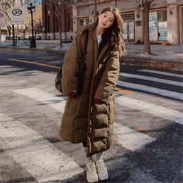 Women's Trench Coats Deep Coffee Colour Down Jacket For Women In Winter Medium To Long Over Knee Hooded Loose Windproof Thickened Straight