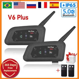 V6 PLUS Motorcycle Helmet Intercom Bluetooth5.0 Headset with 6 Riders Interphone Communicator Skiing Referee Intercom Waterproof Q230830