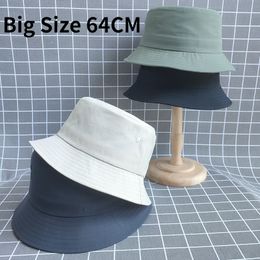 Wide Brim Hats Bucket Hats Plus Size 64cm Fisherman Hat Cotton Bob Panama Sun Shade Hat Korean Sun Protection Big Head Men Women Bucket Hat 230829