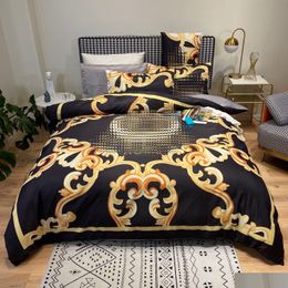 Bedding Sets Luxury Gold Designer Queen 4Pcs/Set Printed Silk Size Duvet Er Bed Sheet Fashion Pillowcases Fast Ship Drop Delivery Home Dherl