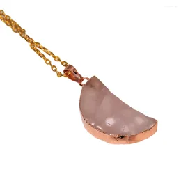 Pendant Necklaces Pink Crystal Stone Women Necklace Femme Cute Chains Rose Quartz Moon Female Vintage Fashion Jewelry Lovely As Gifts 1pc