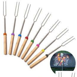 Bbq Tools Accessories Cam Campfire Marshmallow Dog Telesco Roasting Fork Sticks Skewers Forks Stainless Steel Random Color Drop Deli Dh0Lv