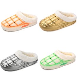 2023 Winter fleece thickened slippers home cotton men woman golden silver green orange black trend couple shoes color5