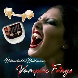 New Halloween Cosplay Retractable Vampire Teeth Dentures Zombie Teeth Small Tiger Teeth Vampire Fangs Horror Bloody Party Props Q230830