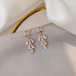 Stud Earrings Korean Pentagonal Star Temperament Long Zircon Tassel Ear Female Fashion Jewellery