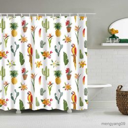 Shower Curtains Plant Stripes Shower Curtain Bathroom Waterproof Shower Curtains for Bathroom Flower Print Bath Curtain with R230830