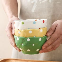 Bowls Japanese Rice Bowl Household Polka Dot Ceramic Soup Noodle Restaurant Catering Salad Tools Kitchen