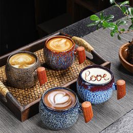 Mugs Ceramic Wooden Handle Coffee Mug Special Craft Kiln Big Belly Tea Cup Creative Cups And Cute Anti-scalding