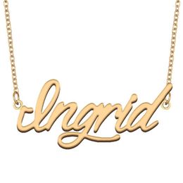 Pendant Necklaces Ingrid Nameplate Necklace For Women Stainless Steel Jewellery Gold Plated Name Chain Femme Mothers Girlfriend Gift