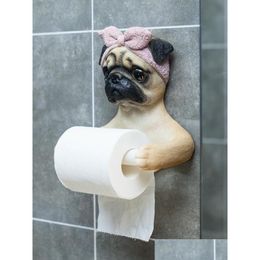 Tissue Boxes Napkins Lifelike Resin Pug Dog Box Roll Holder Wall Mounted Toilet Paper Canister Home Props Drop Delivery Garden Kitch Dhajo