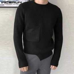 Tops 2023 Korean Style New Men's Round Neck Solid Wool Fabric Pullovers Casual Irregular Hem Long Sleeved Sweater S-5XL Q230830