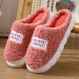 Slippers Thick Sole Home Indoor Outside Boy Girls Slides Winter Home Warm Fluffy Slippers High Heels Fur Cotton Shoes Ladies Couples 230830