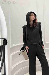 Women's Two Piece Pants Designer 23 Spring/summer New Mesh Air Speed Dry Hoodie Sporty Style Casual Fashion Slim Micro Flare Set for Women IOGC