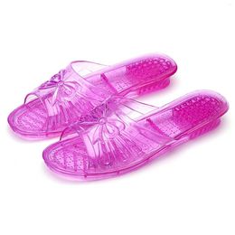 Slippers Women Bow Transparent Crystal Sandals Women's Plastic Flat Heel Home Non Slip Summer Bathroom Bath Shoes Zapatos Mujer