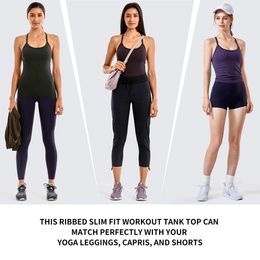 set Yoga Tank Tops Sports Camisole Women Sportswear Athletic Ribbed Built in Bra Seamless Slim Racerback Workout Vest Fitness 2022