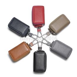 Genuine Leather Men Key Wallet Male Car Key Bag Keys Holder Solid Color Key Case Large Capacity Organizer Small Wallets