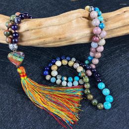 Pendant Necklaces 2023 Unique Boho Style Natural Stone Colorful Tassels Charm Beads Knotted Bohemia Lariat Long Necklace Yoga Energy Gift