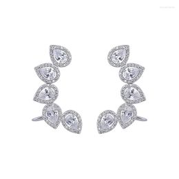 Stud Earrings Crystal Ear Bones Clip Leaf Bridal Long For Women Silver Plated Fashion Brinco Wedding Jewellery Gift GLE5763